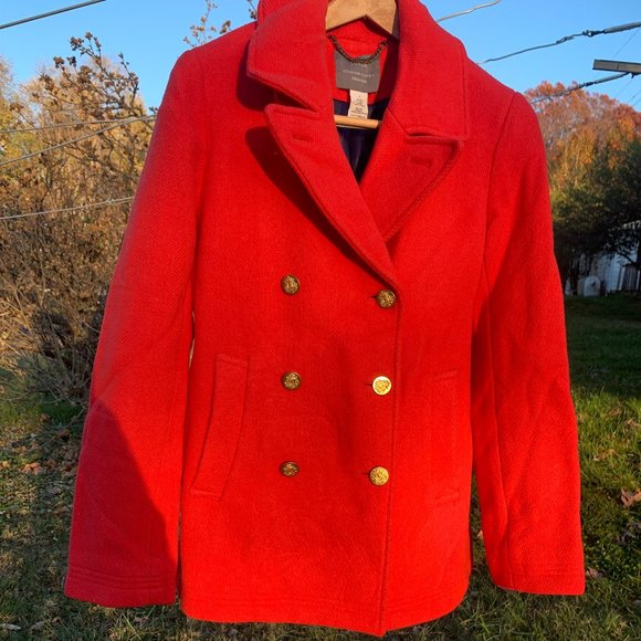 J. CREW WOMENS RED PEACOAT GOLD BUTTONS - Picture 5 of 14